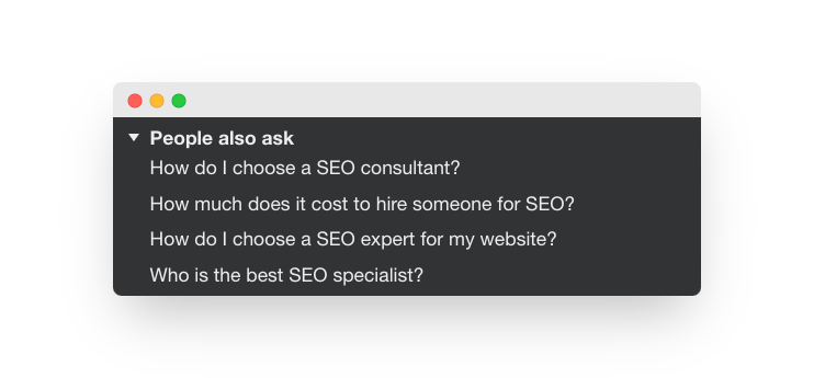 Screenshot of search engine "People also ask" section